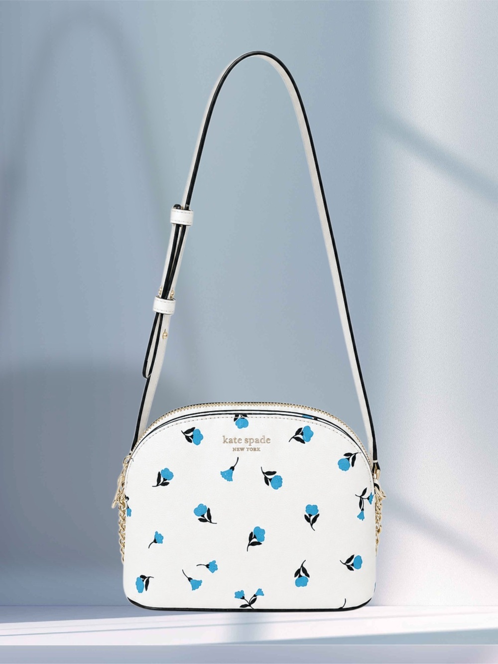 Kate Spade Spencer Dainty Bloom Small Dome Bag Chain Crossbody White Blue Floral